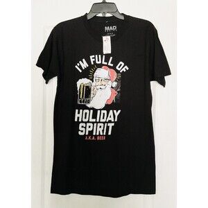 Mad Engine Short Sleeve Full of Holiday Spirit Graphic T-Shirt Size M, Black NWT